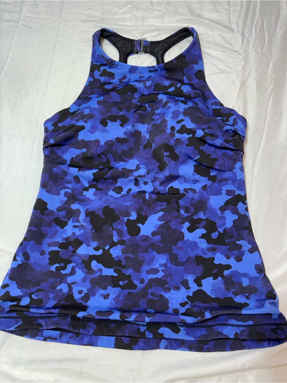 Athleta Solace Strappy Sports Bra 36B/C Blue Camo Crossback W/ Pads